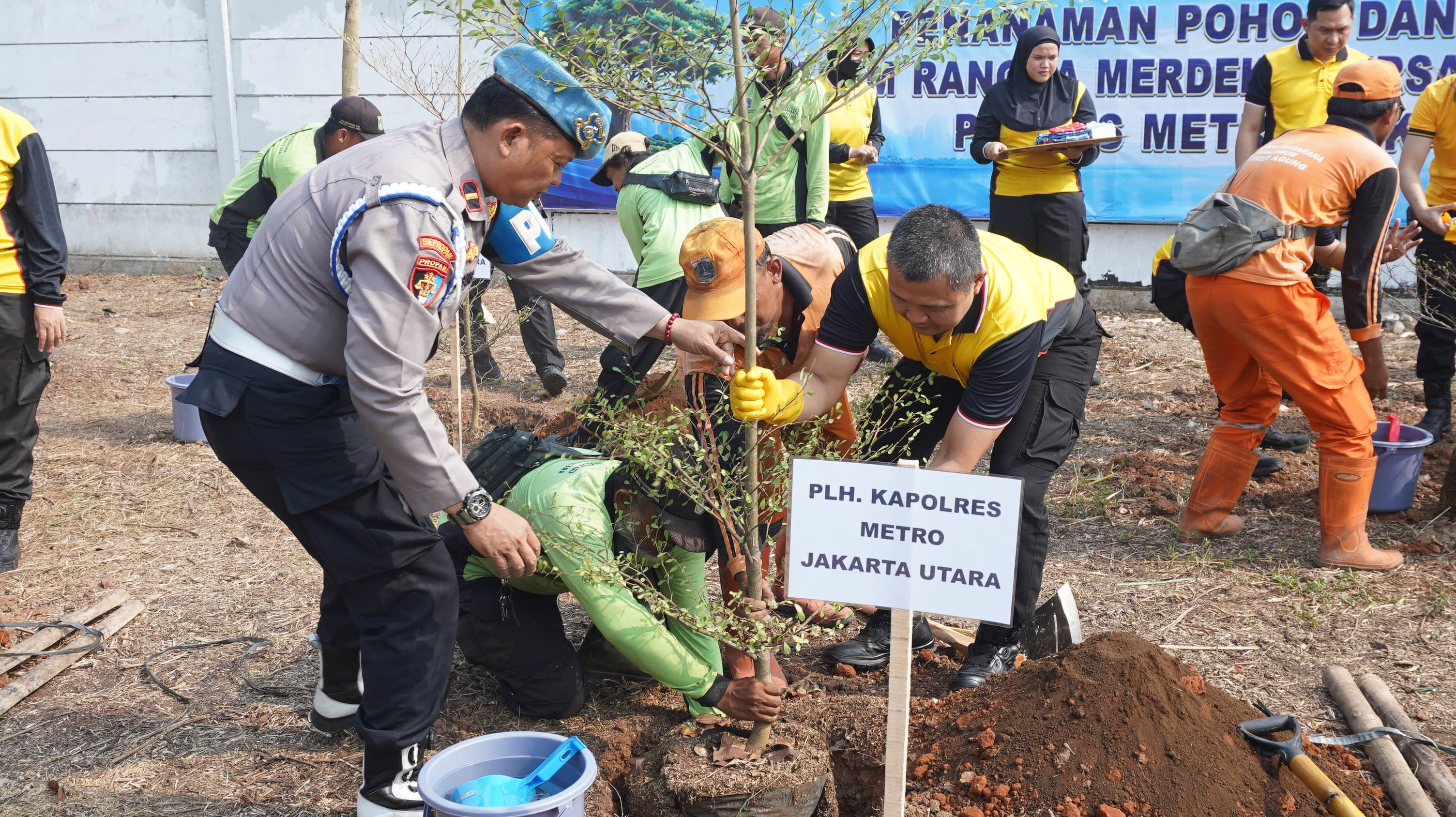 Sambut HUT Ke-81 RI, Polres Metro Jakarta Utara Tanam Pohon Bersama Forkopimko di Kawasan JIS