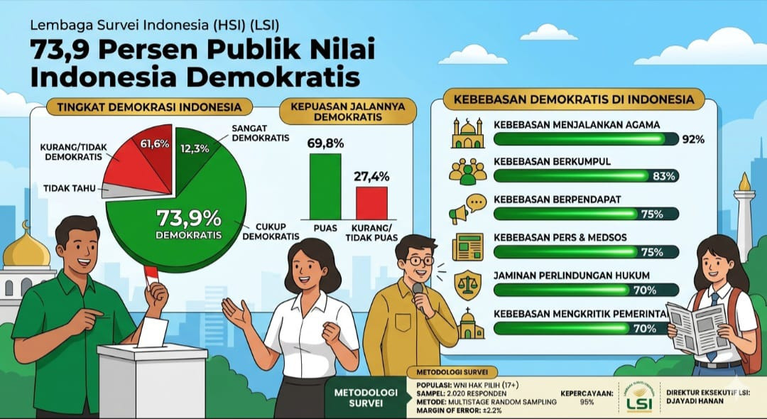 Survei LSI: 73,9 Persen Publik Nilai Indonesia Demokratis
