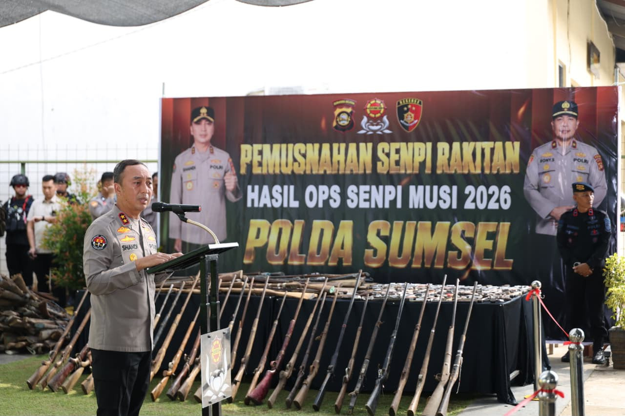 Negara Hadir Berantas Senpi Ilegal, Polda Sumsel Musnahkan Ratusan Senjata Api Hasil Ops Senpi Musi 2026
